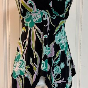 Y2K A. Byer Women's Babydoll Top Size M Multi Color Stretch Tank Blouse V Neck